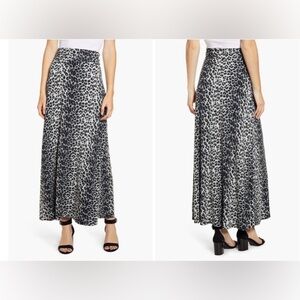 Loveappella Grey/Black Roll Top Maxi Skirt Leopard Print Maxi Skirt Sz Medium
